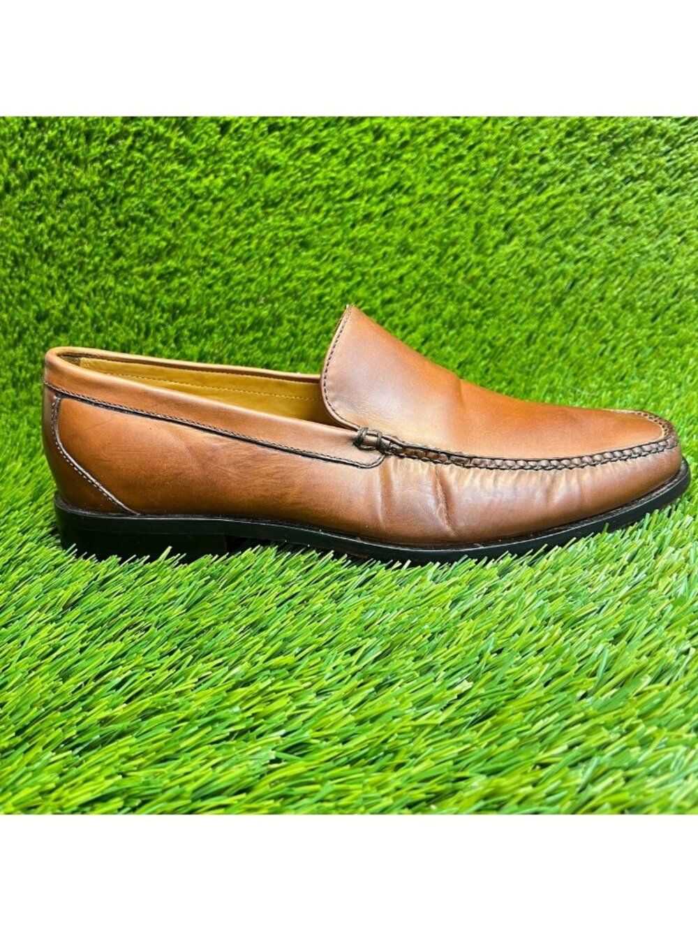 Cole Haan Cognac Mens Size 8 Brown Casual Leather Moc Toe Slip-On Shoes Loafers